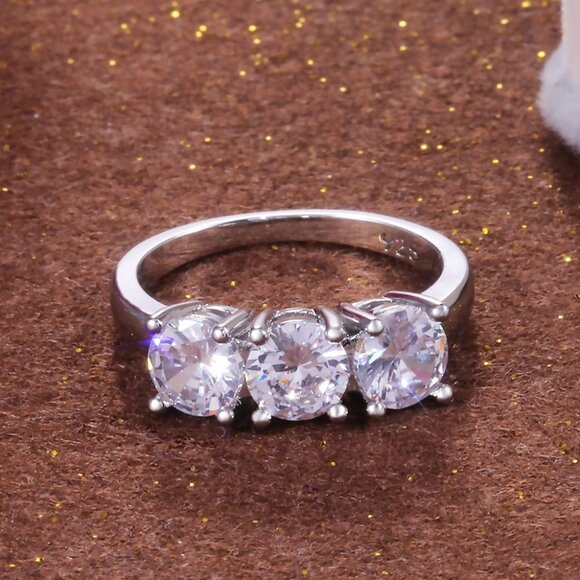 💍 Refine Beautiful Bright Four Round CZ Brass Silver Ring for Women, INDN8162 - Picture 3 of 9